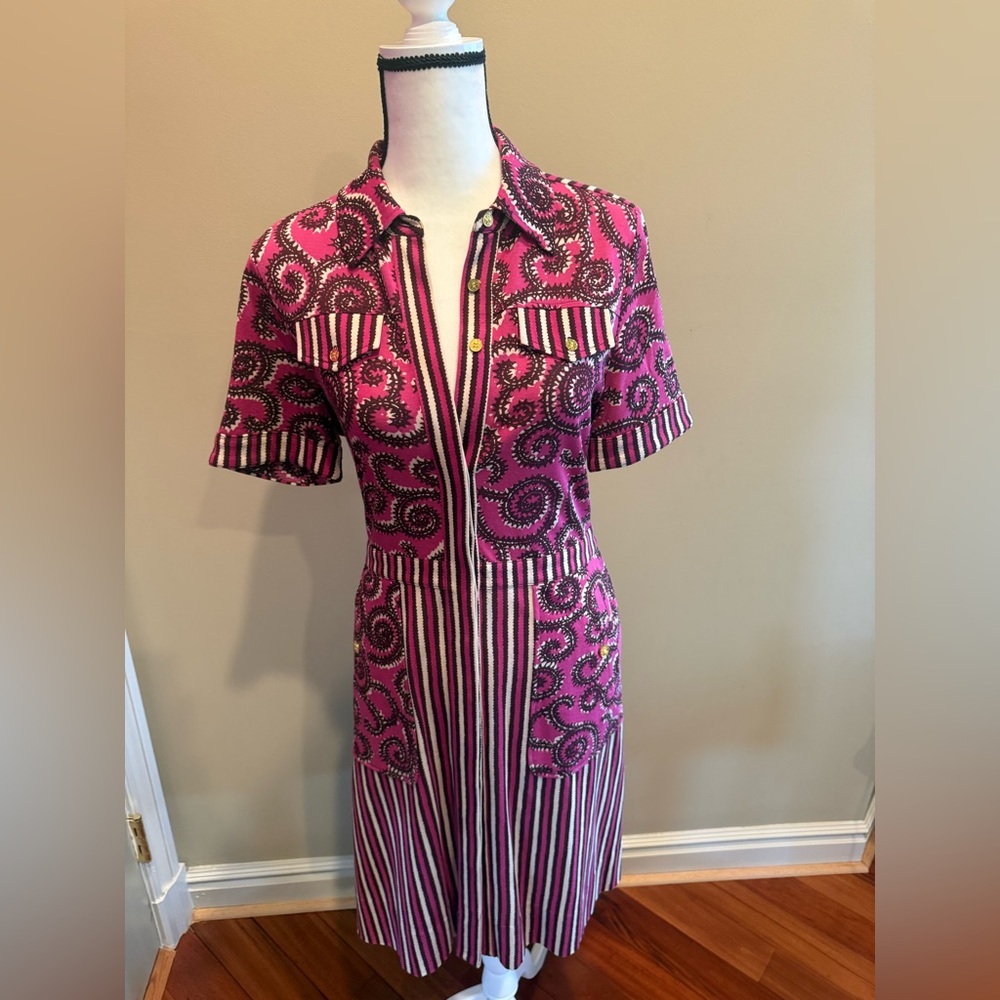 Tory Burch Pink Patterned Short-Sleeve Shirt Dress